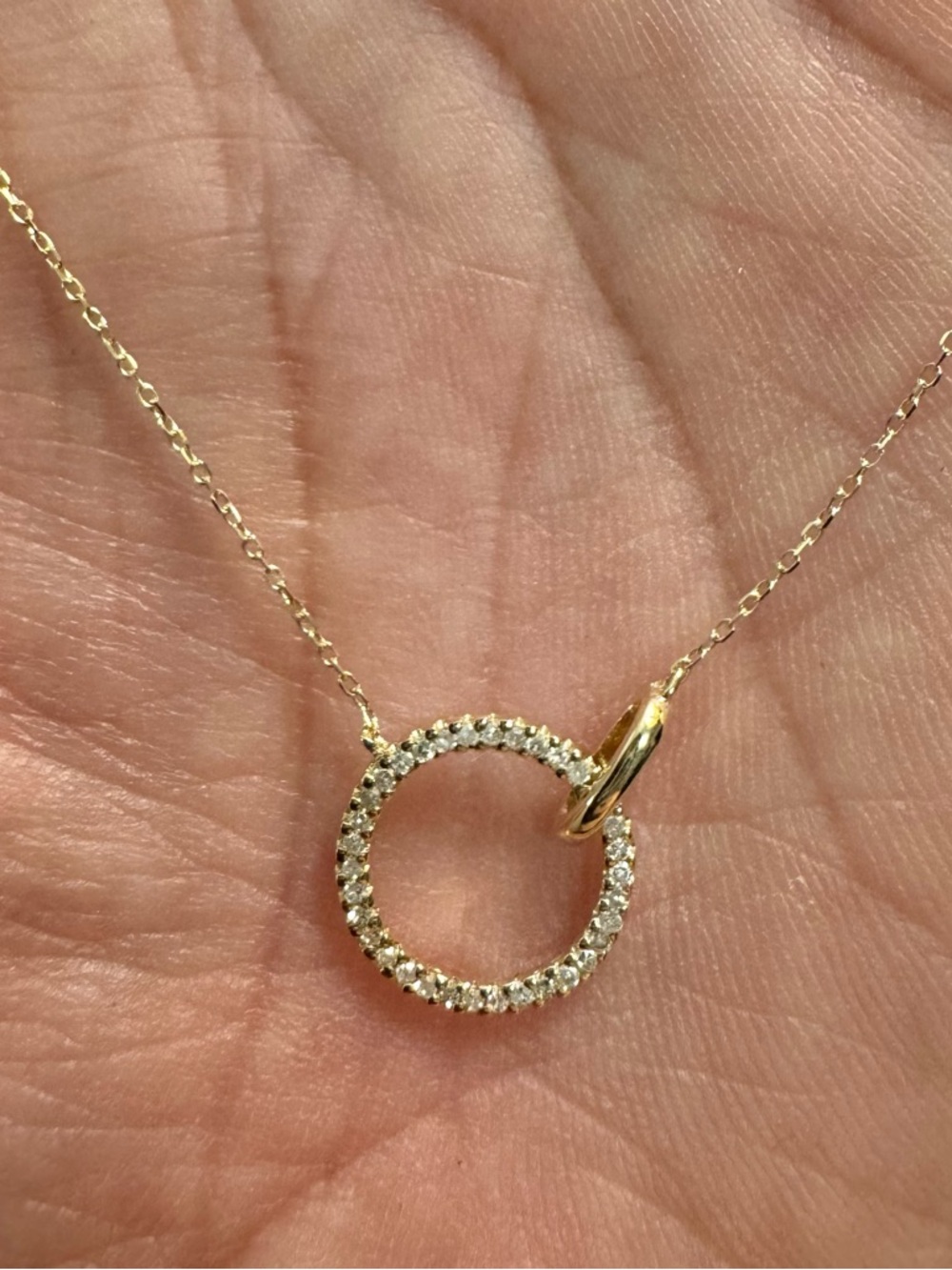 14K Yellow Gold Open Circle Diamond Necklace